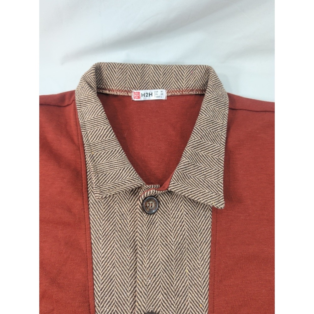 H2H Mens Herringbone Button Cardigan Sweater Burnt Orange Brown Medium